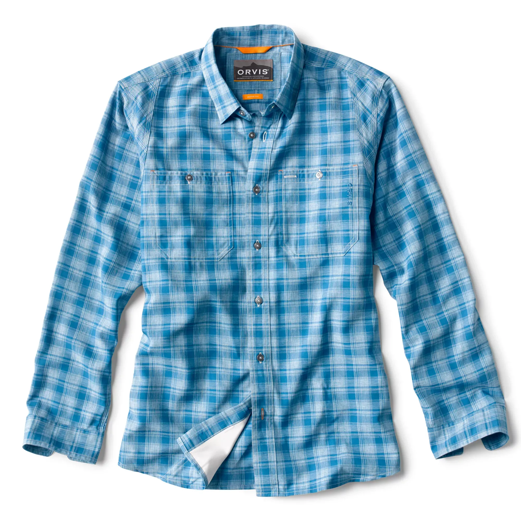 Orvis LS Tech Chambray Work Shirt / Plaid Lake Blue