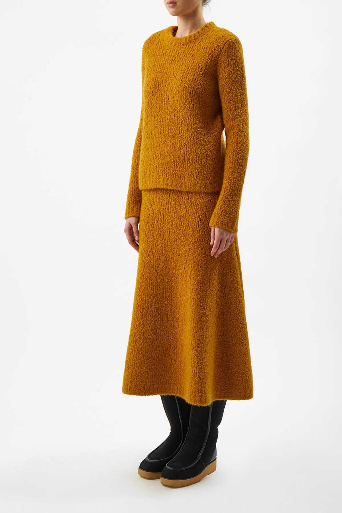 Pablo Knit Midi Skirt in Saffron Cashmere Silk Boucle