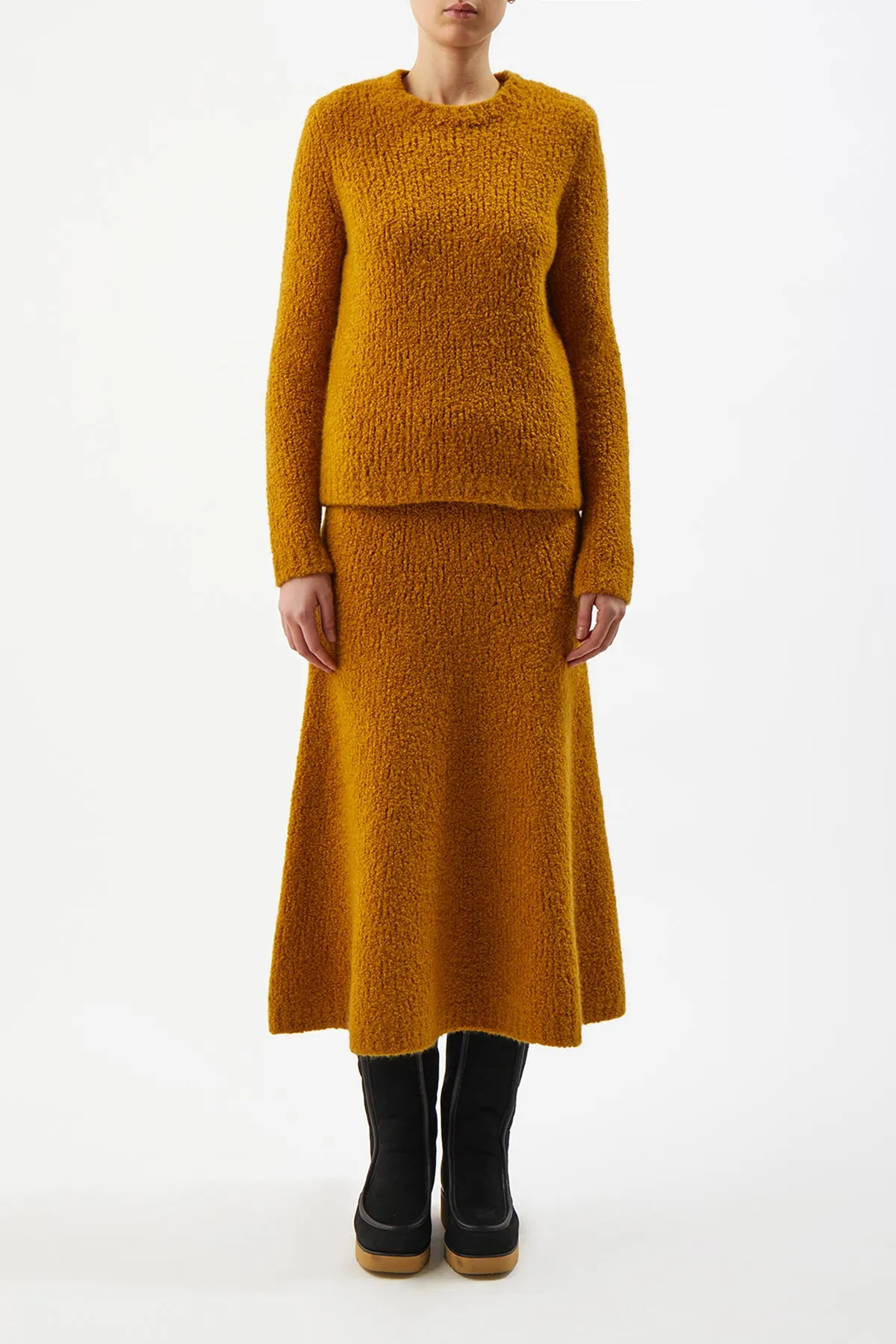 Pablo Knit Midi Skirt in Saffron Cashmere Silk Boucle