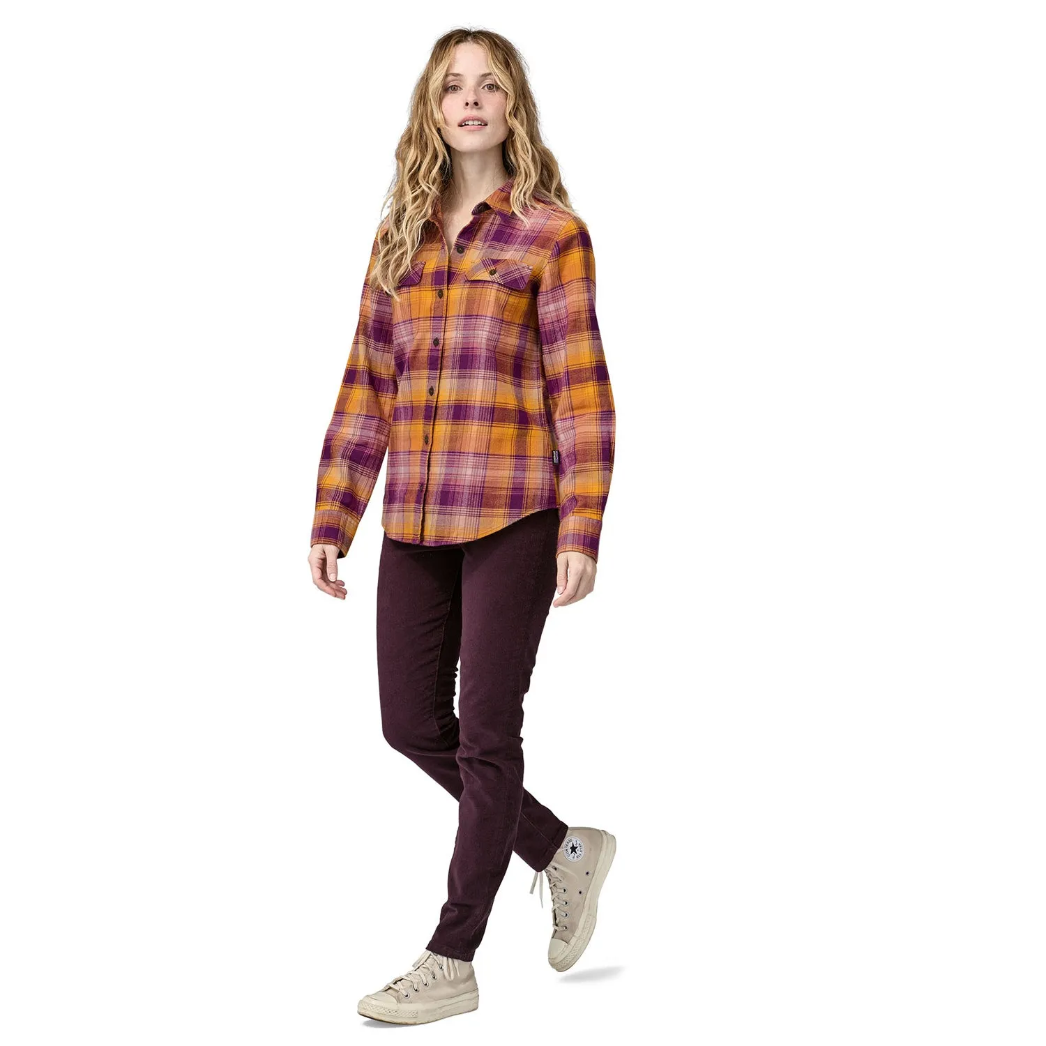 Patagonia Women's Long Sleeved Midweight Fjord Flannel Shirt - Sun Rays / Night Plum