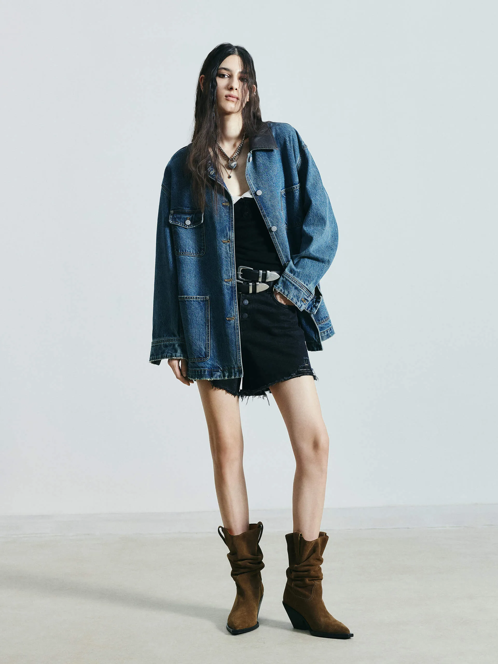 PU Collar Loose Jacket