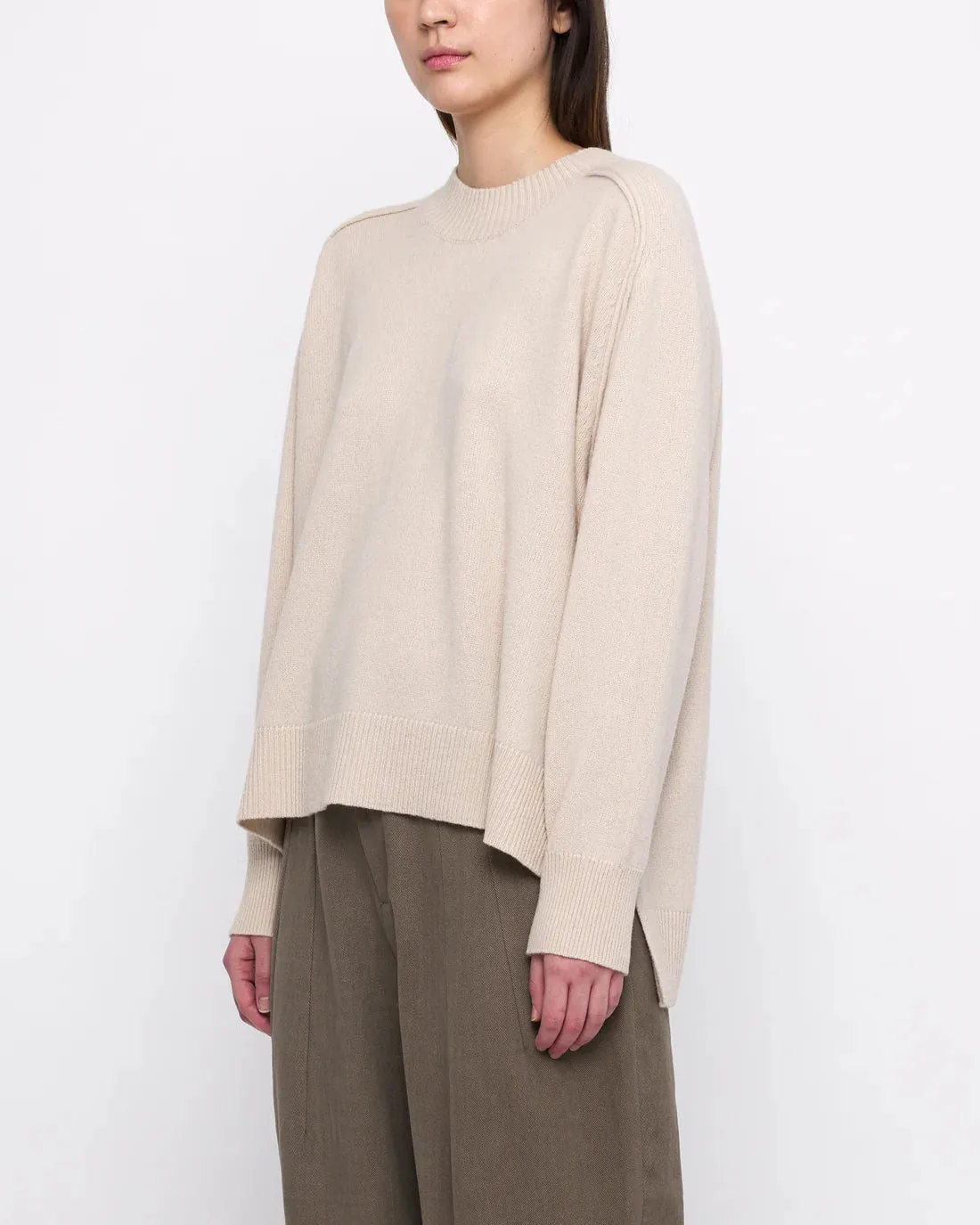 Relaxed Beige/White Rolled Seam Sweater