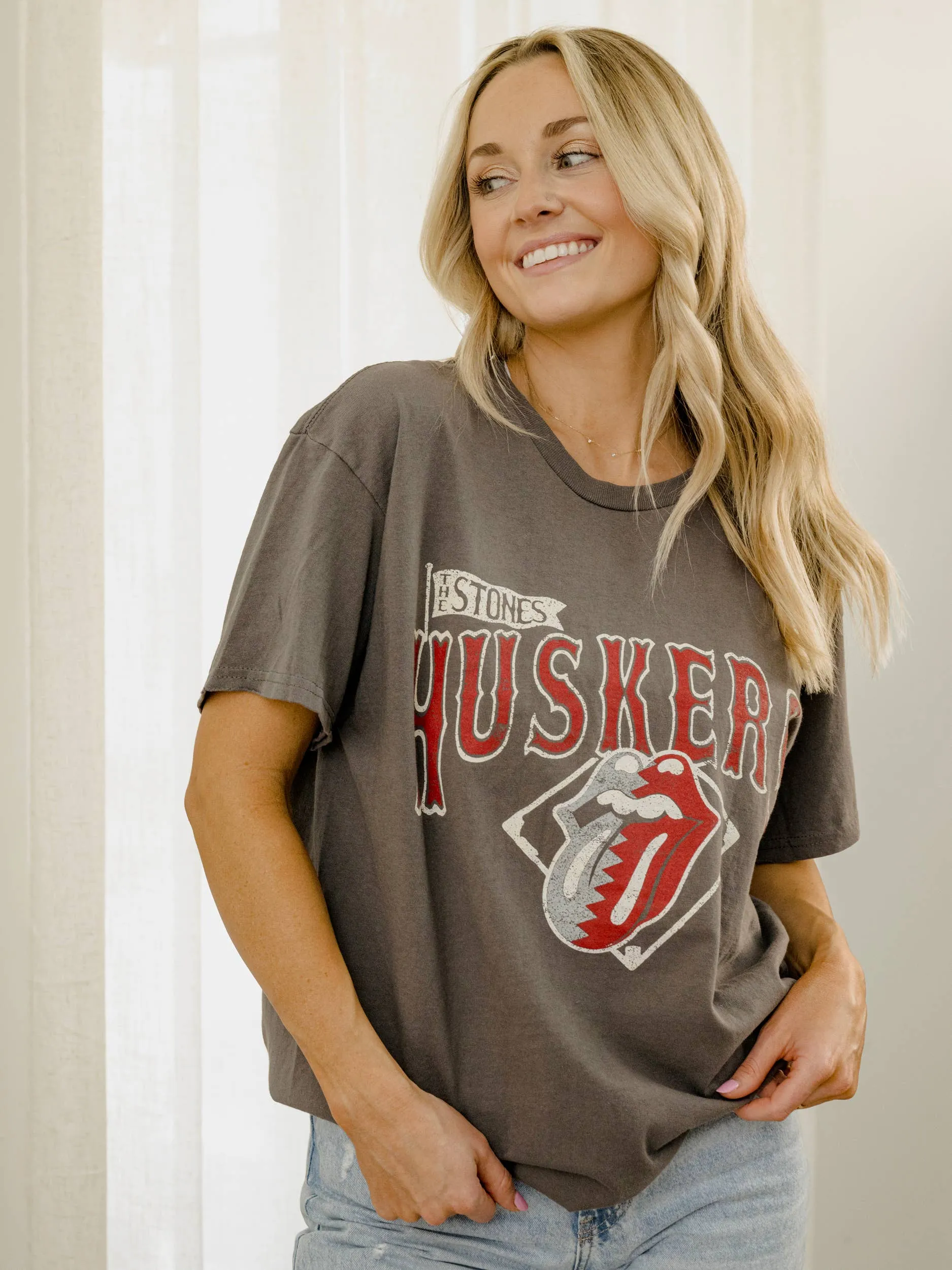 Rolling Stones Nebraska Huskers Diamond Dk Gray Thrifted Tee