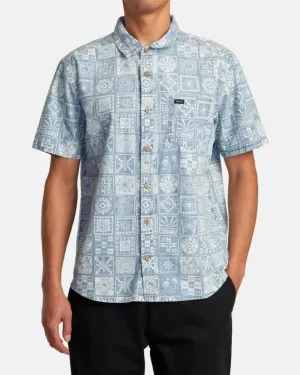 RVCA Mens Frame Chambray Short Sleeve Button Down Shirt