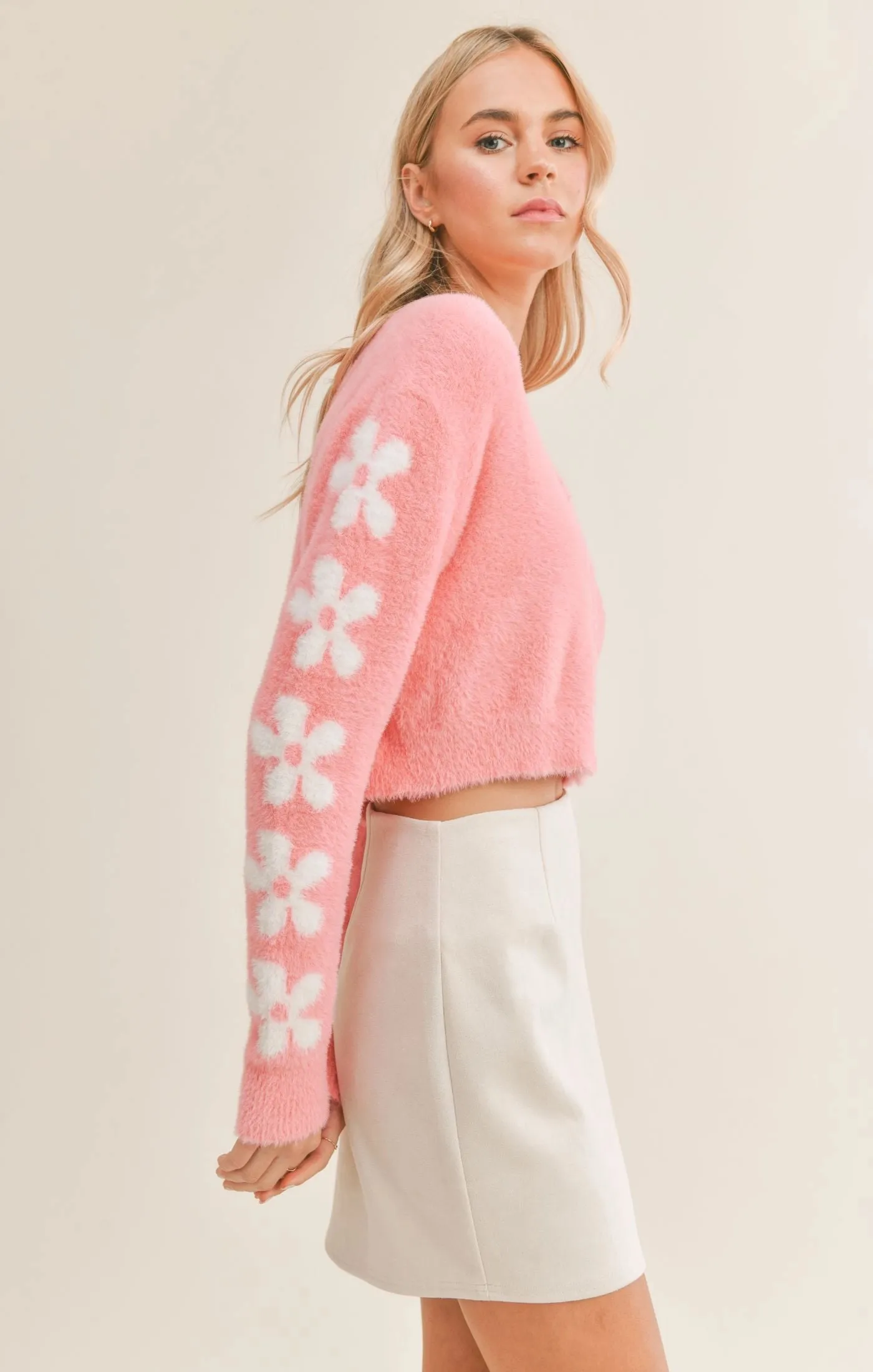 Sadie & Sage Self Love Fuzzy Flower Cardigan