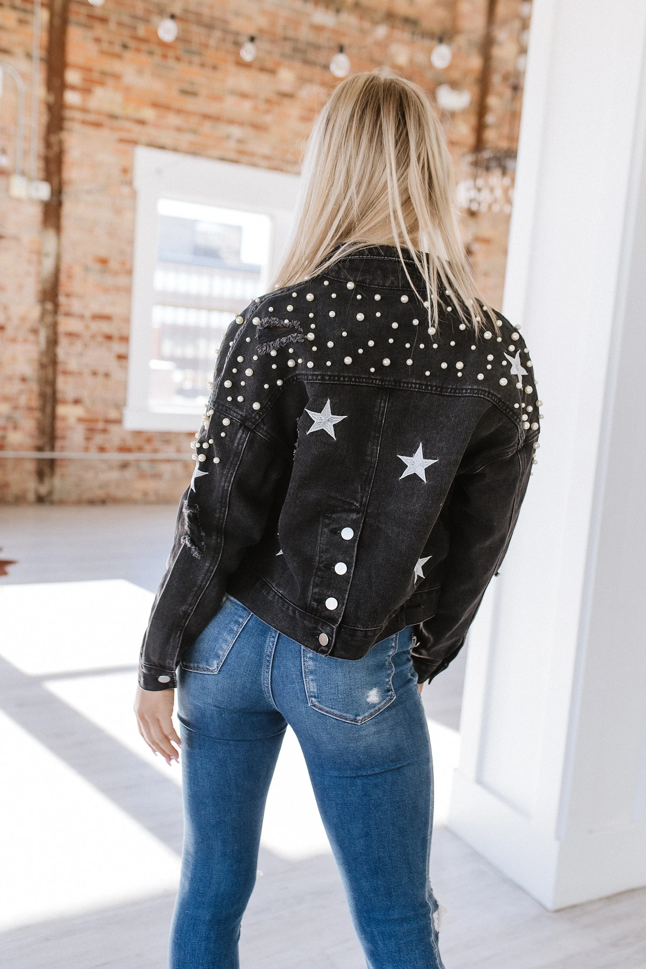 SALE - Distressed Star Cropped Denim Jacket | S-XL