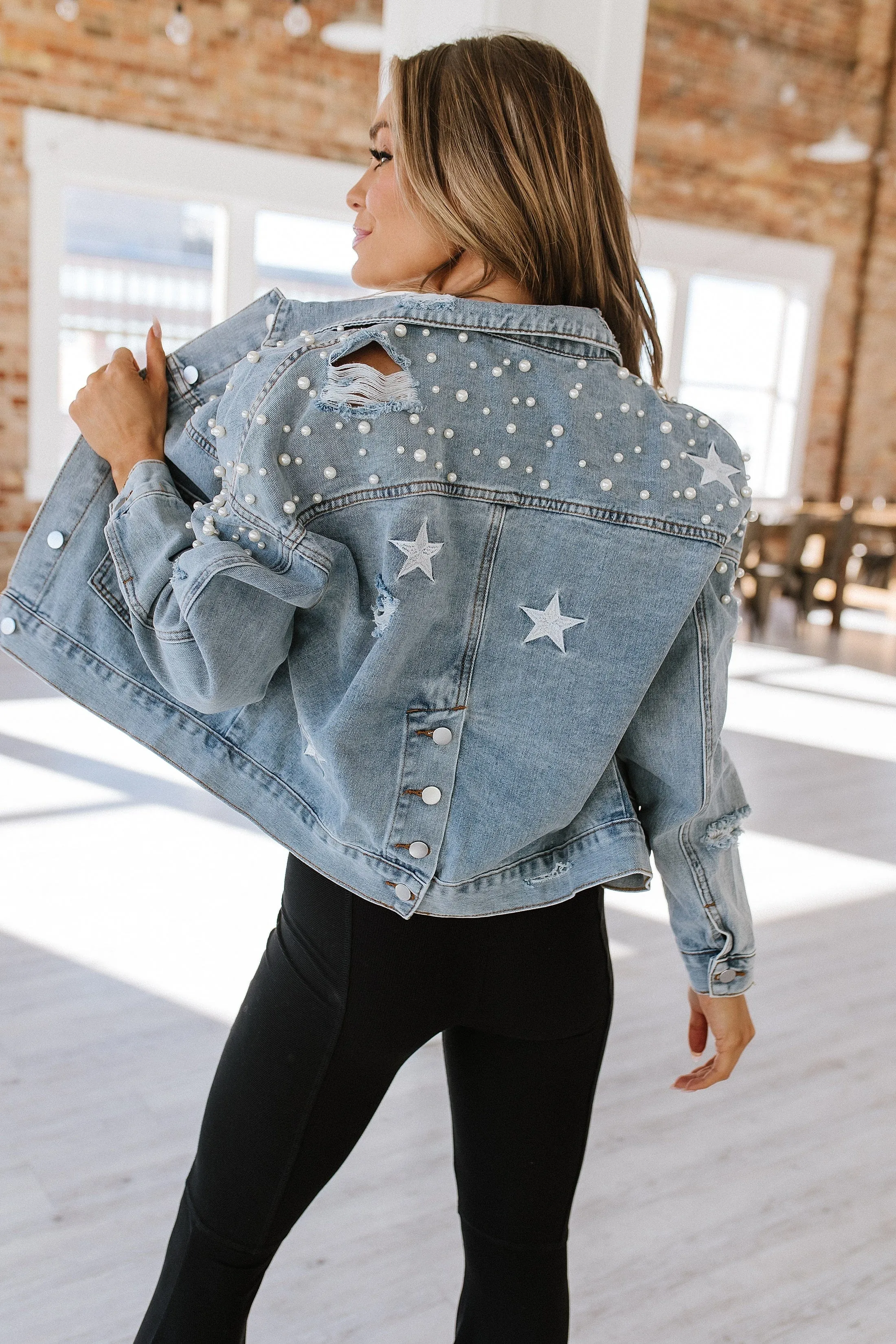 SALE - Distressed Star Cropped Denim Jacket | S-XL