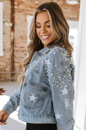 SALE - Distressed Star Cropped Denim Jacket | S-XL