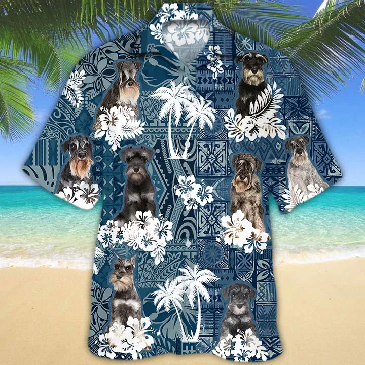 Schnauzer Hawaiian Shirt, Hawaii shirt vintage Floral Dog, Men's Hawaiian shirt, Women's Hawaiian shirt