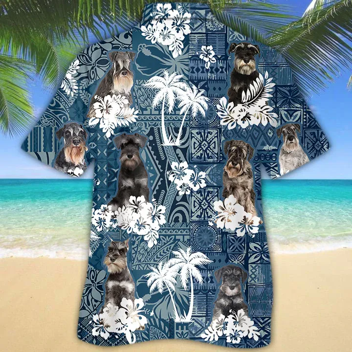 Schnauzer Hawaiian Shirt, Hawaii shirt vintage Floral Dog, Men's Hawaiian shirt, Women's Hawaiian shirt