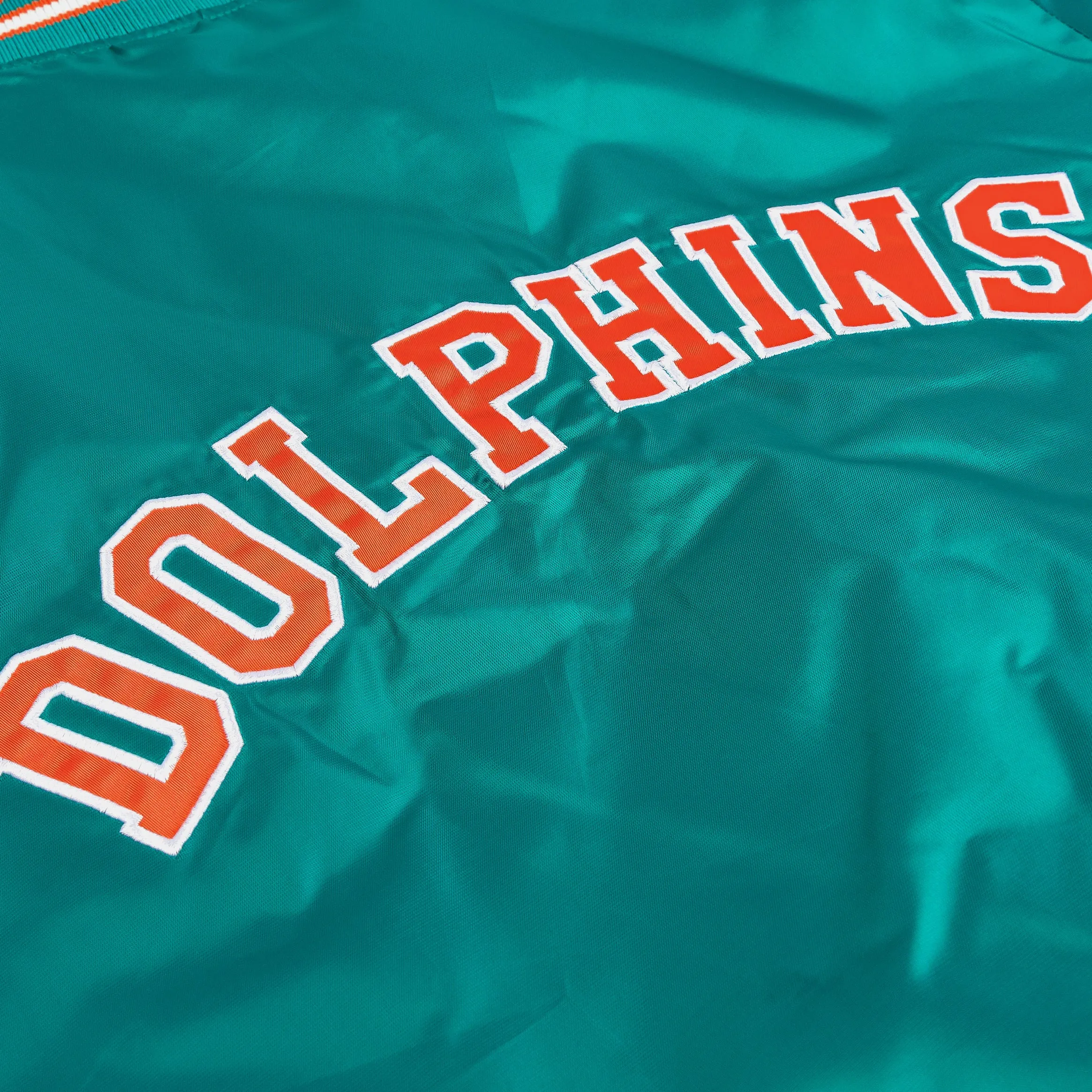 Shoe Palace Exclusive Miami Dolphins Satin Bomber Mens Jacket (Blue/Orange)