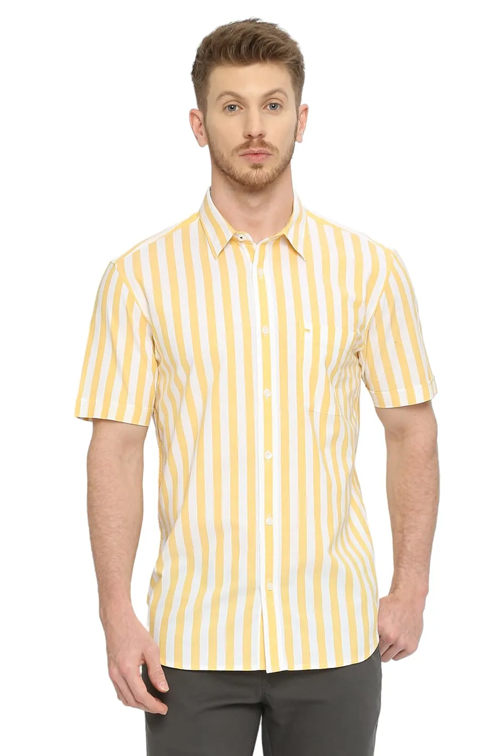 Slim Fit Cotton Oxford Stripes Halfsleeves Shirt