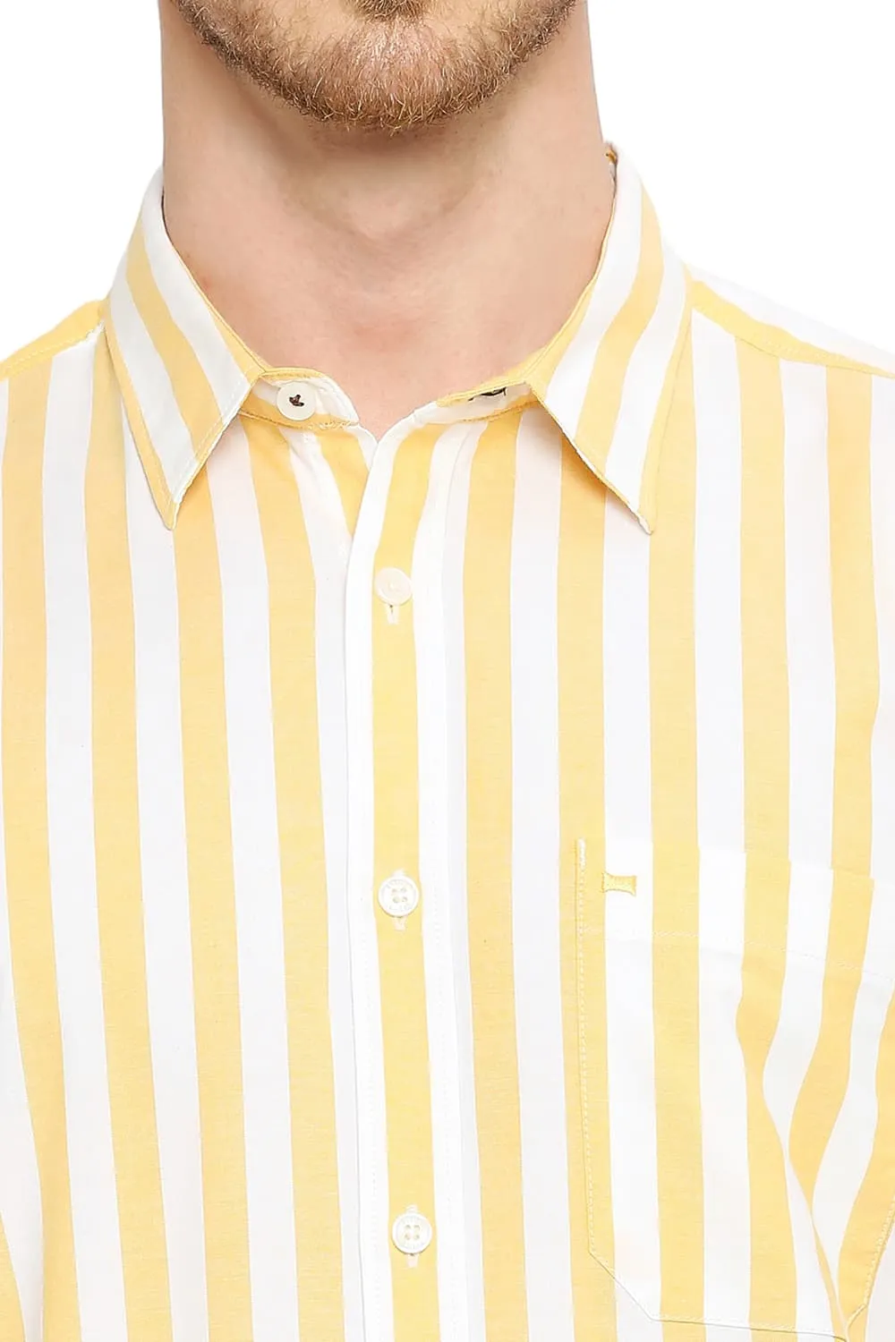 Slim Fit Cotton Oxford Stripes Halfsleeves Shirt