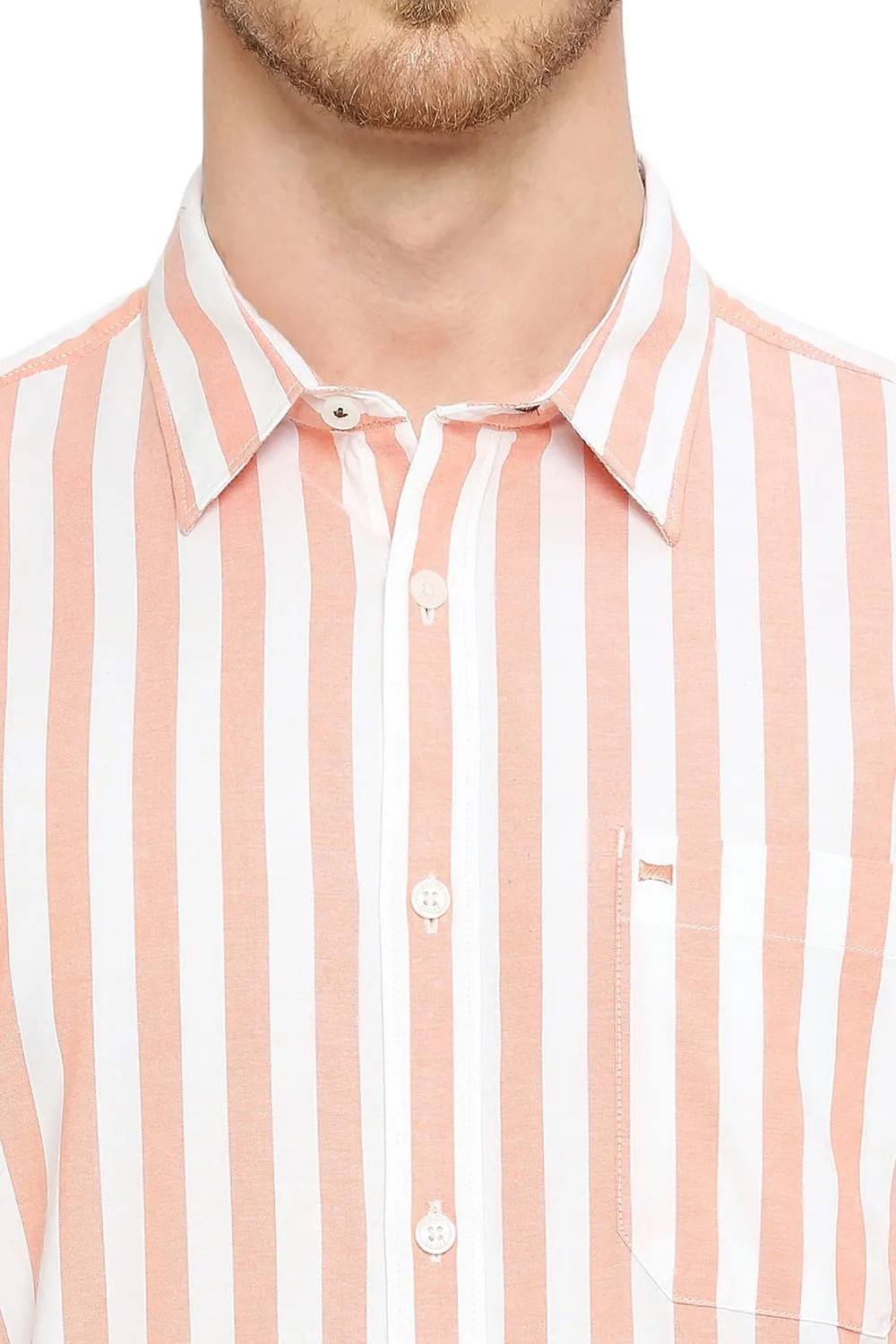 Slim Fit Cotton Oxford Stripes Halfsleeves Shirt