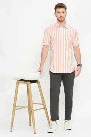 Slim Fit Cotton Oxford Stripes Halfsleeves Shirt