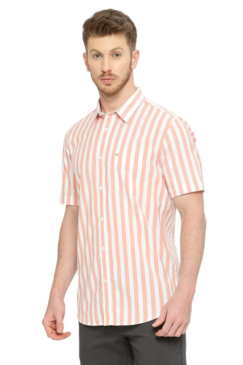 Slim Fit Cotton Oxford Stripes Halfsleeves Shirt