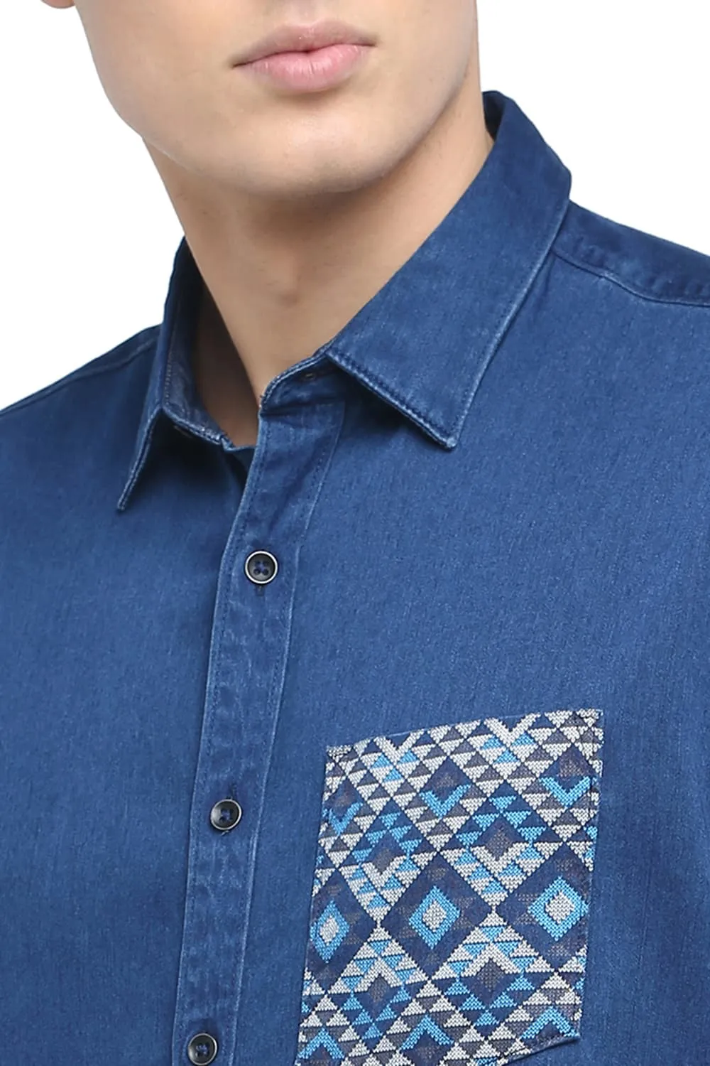 Slim Fit Indigo Satin Shirt