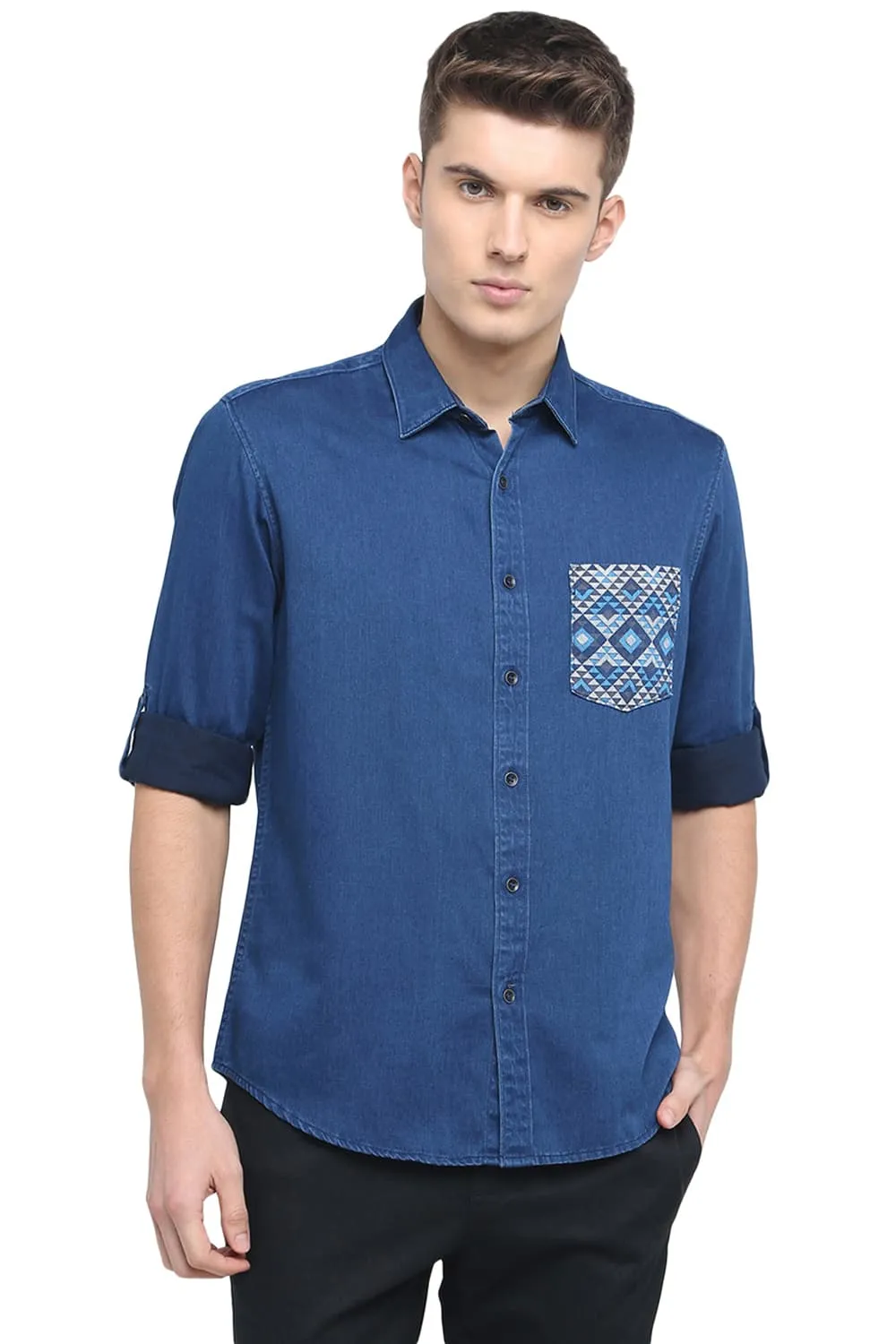 Slim Fit Indigo Satin Shirt