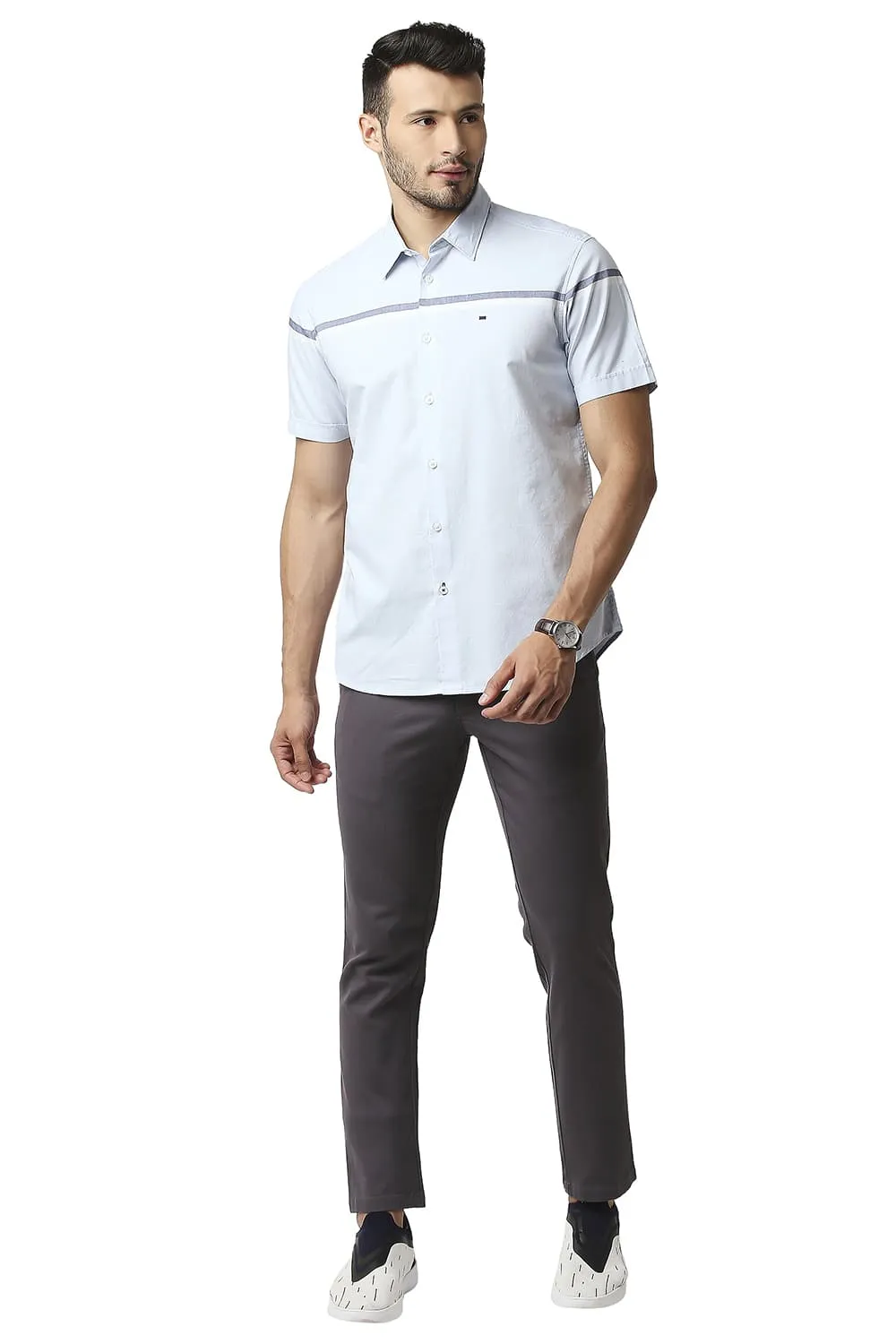 Slim Fit Oxford Engineering Weft Stripe Halfsleeves Shirt