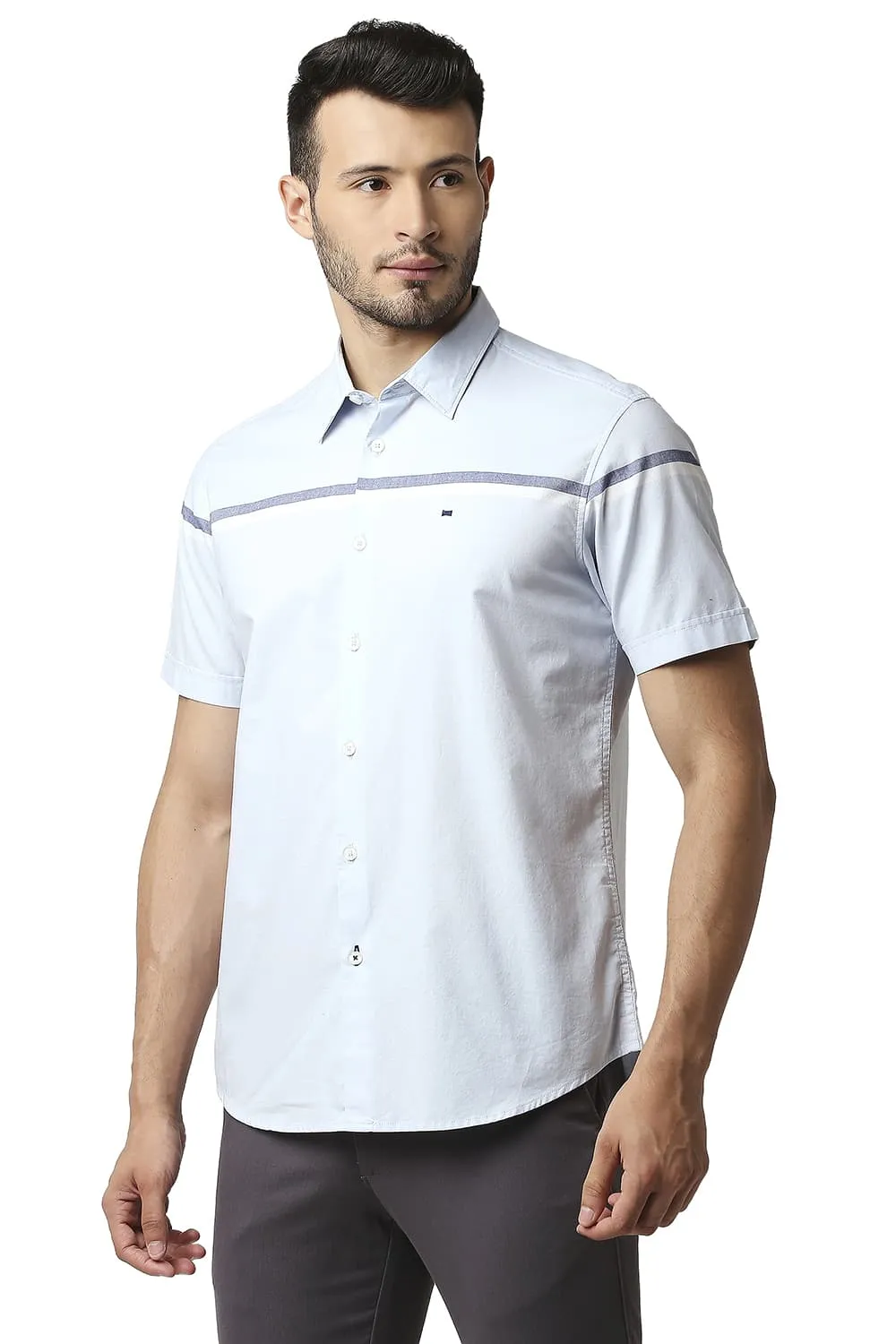 Slim Fit Oxford Engineering Weft Stripe Halfsleeves Shirt