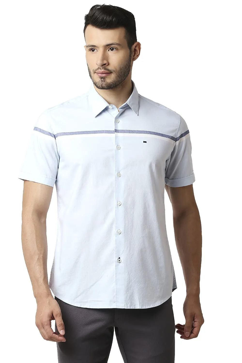 Slim Fit Oxford Engineering Weft Stripe Halfsleeves Shirt