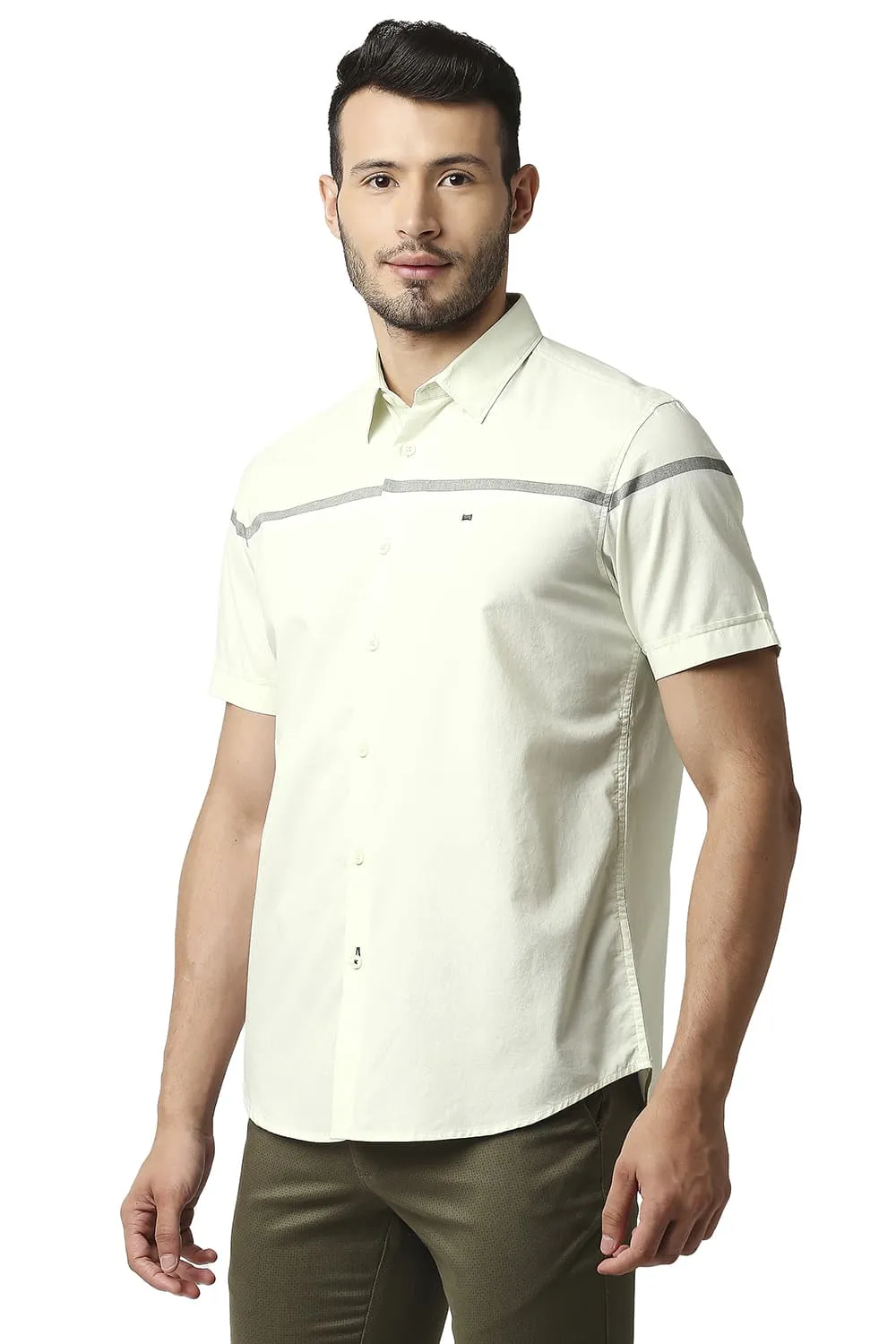 Slim Fit Oxford Engineering Weft Stripe Halfsleeves Shirt