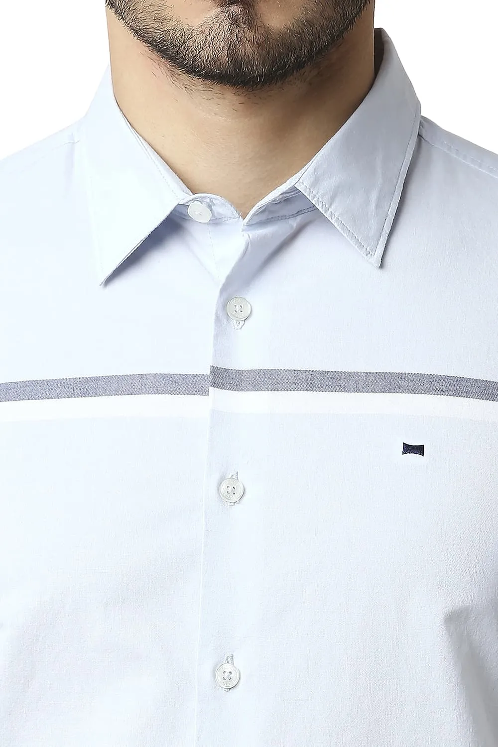 Slim Fit Oxford Engineering Weft Stripe Halfsleeves Shirt