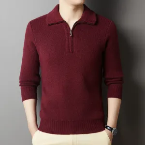 Solid Color Popular Zipper Men's Lapel Knitted Sweater versatile