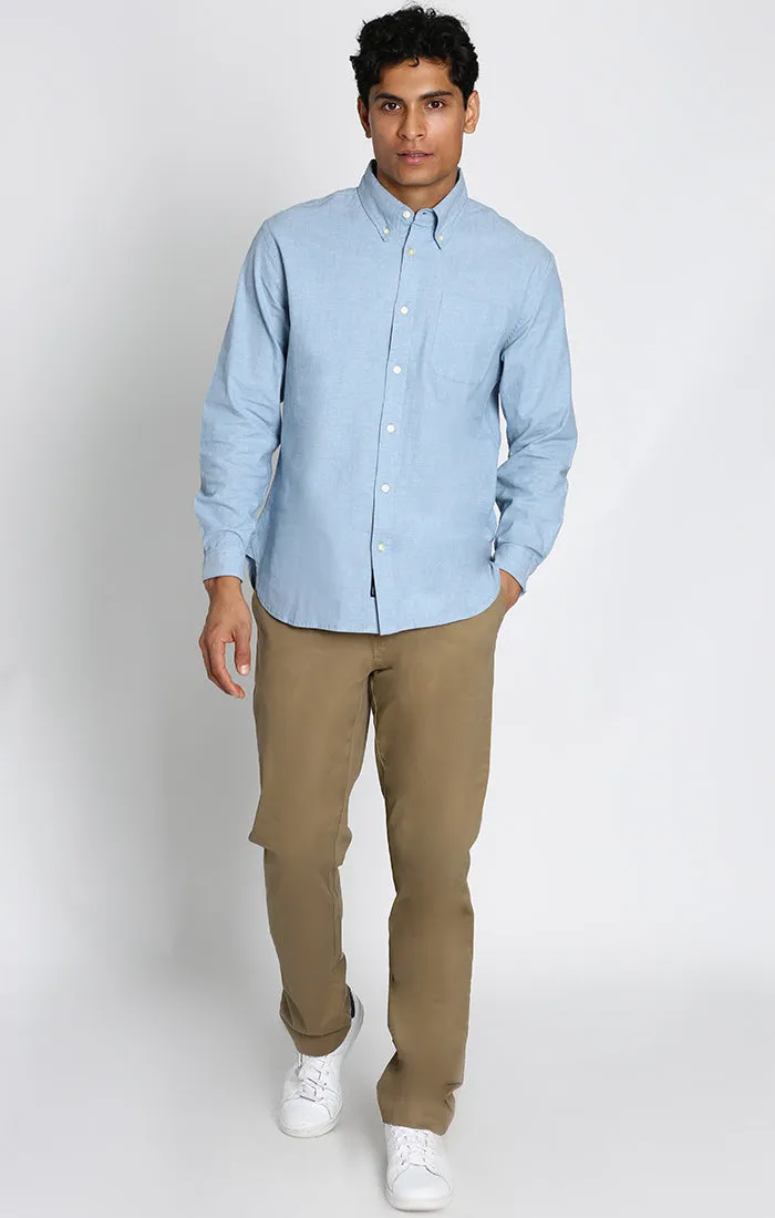 Stretch Chambray One Pocket Long Sleeve Shirt