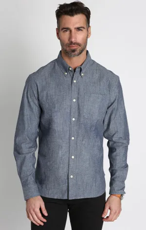 Stretch Chambray One Pocket Long Sleeve Shirt