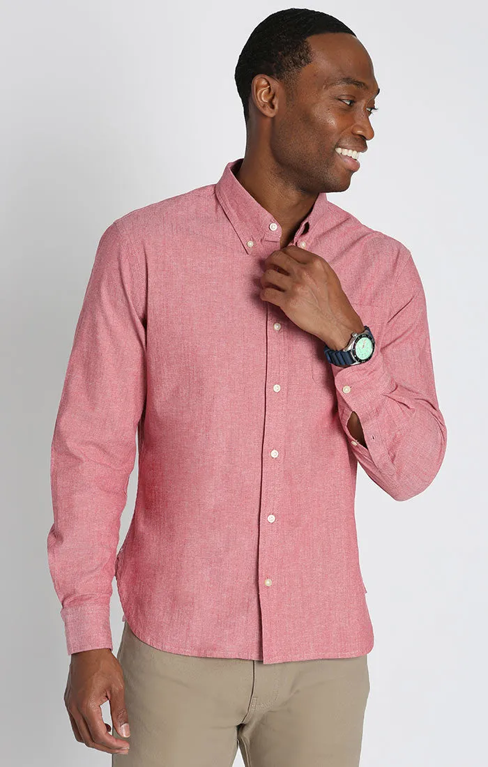 Stretch Chambray One Pocket Long Sleeve Shirt