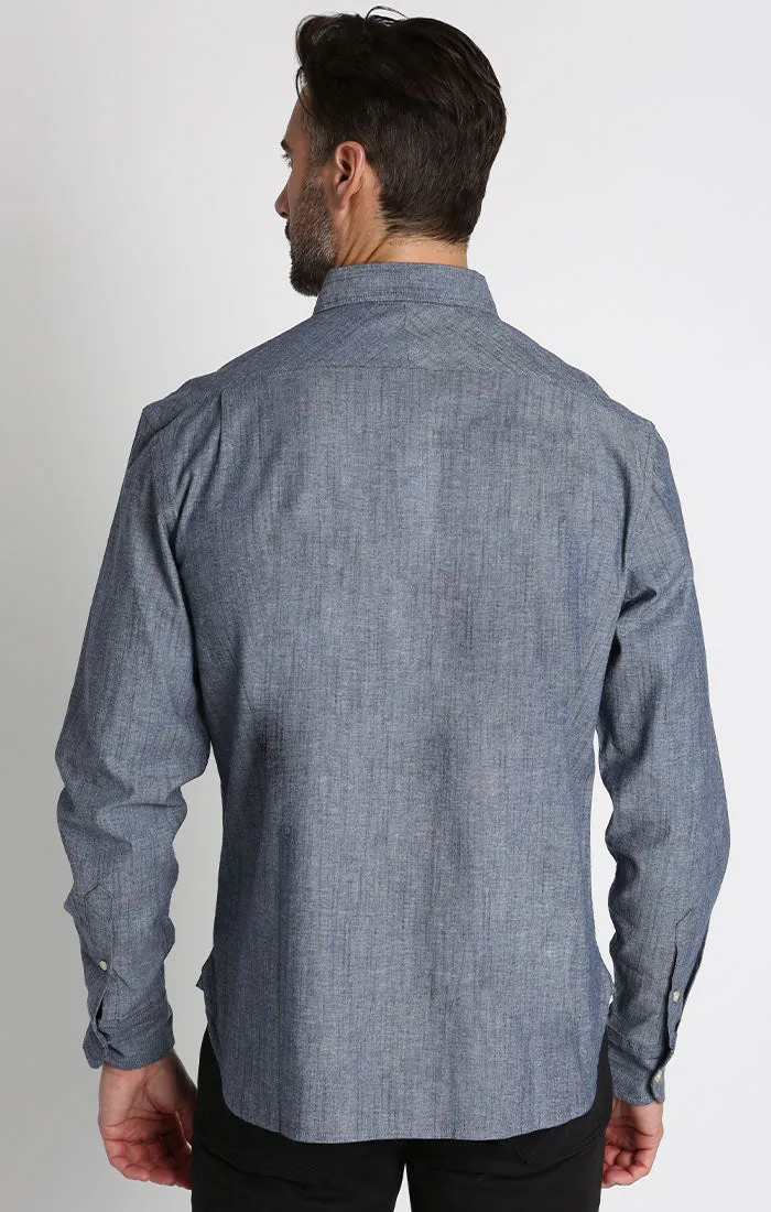 Stretch Chambray One Pocket Long Sleeve Shirt