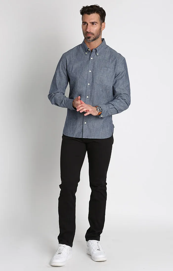 Stretch Chambray One Pocket Long Sleeve Shirt