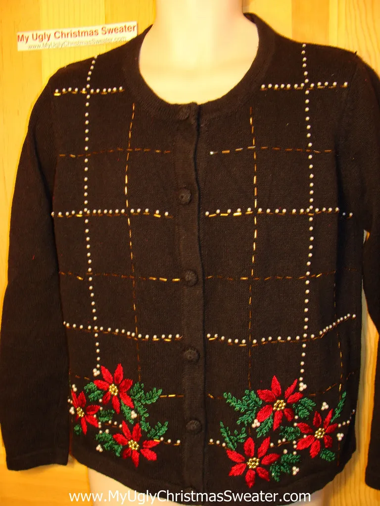 Tacky Ugly Christmas Sweater with Bling Poinsettias (f47)