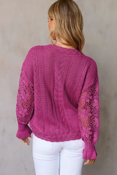 TEEK - Lace Lantern Sleeve Dropped Shoulder Sweater