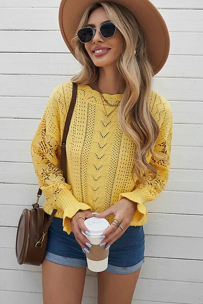 TEEK - Lace Lantern Sleeve Dropped Shoulder Sweater