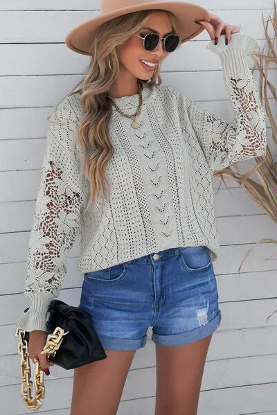 TEEK - Lace Lantern Sleeve Dropped Shoulder Sweater