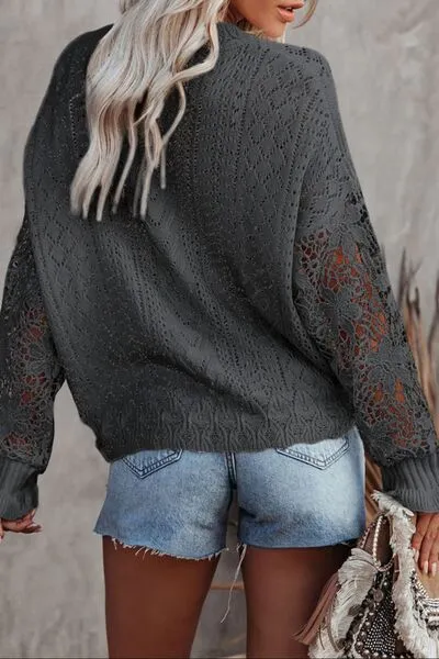 TEEK - Lace Lantern Sleeve Dropped Shoulder Sweater