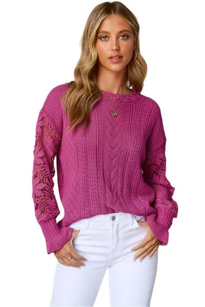 TEEK - Lace Lantern Sleeve Dropped Shoulder Sweater