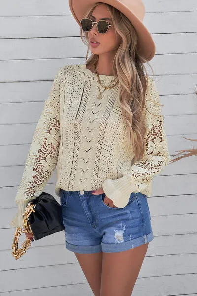 TEEK - Lace Lantern Sleeve Dropped Shoulder Sweater