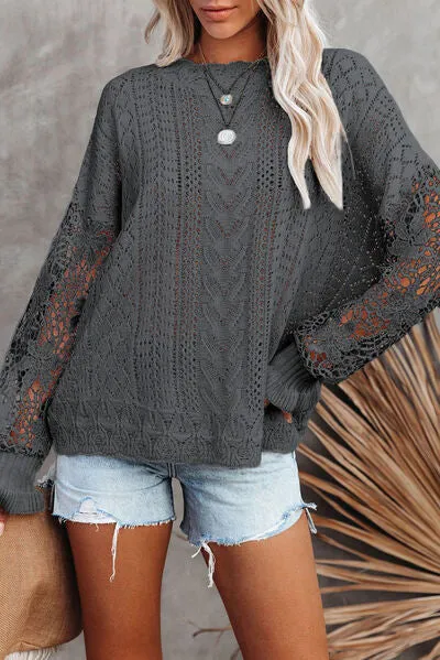 TEEK - Lace Lantern Sleeve Dropped Shoulder Sweater