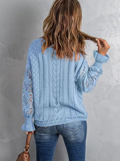 TEEK - Lace Lantern Sleeve Dropped Shoulder Sweater