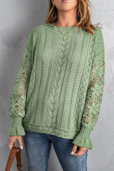 TEEK - Lace Lantern Sleeve Dropped Shoulder Sweater