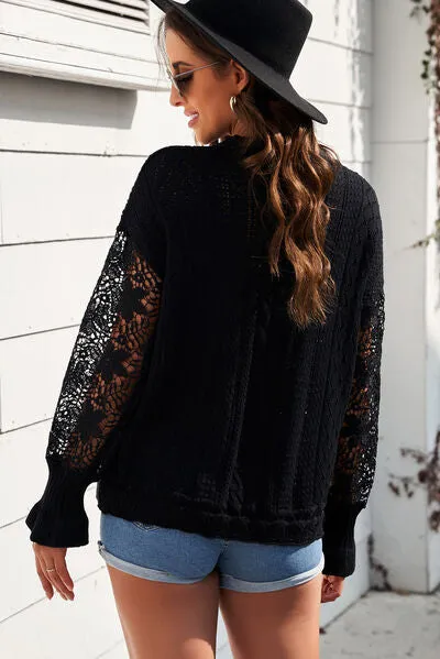 TEEK - Lace Lantern Sleeve Dropped Shoulder Sweater