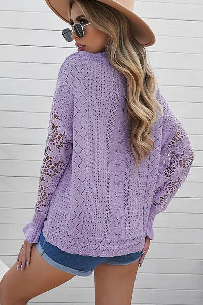 TEEK - Lace Lantern Sleeve Dropped Shoulder Sweater