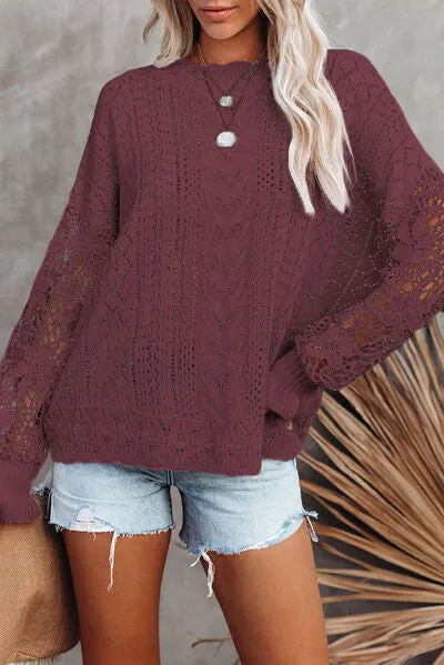 TEEK - Lace Lantern Sleeve Dropped Shoulder Sweater