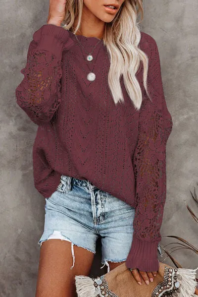 TEEK - Lace Lantern Sleeve Dropped Shoulder Sweater