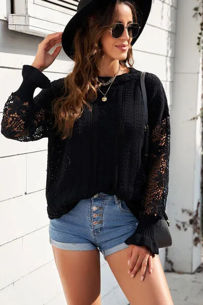 TEEK - Lace Lantern Sleeve Dropped Shoulder Sweater