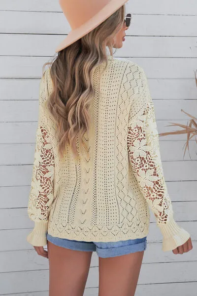 TEEK - Lace Lantern Sleeve Dropped Shoulder Sweater