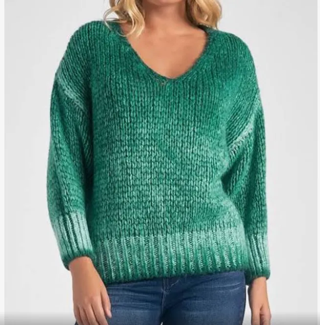 V Neck Chunky Green Sweater